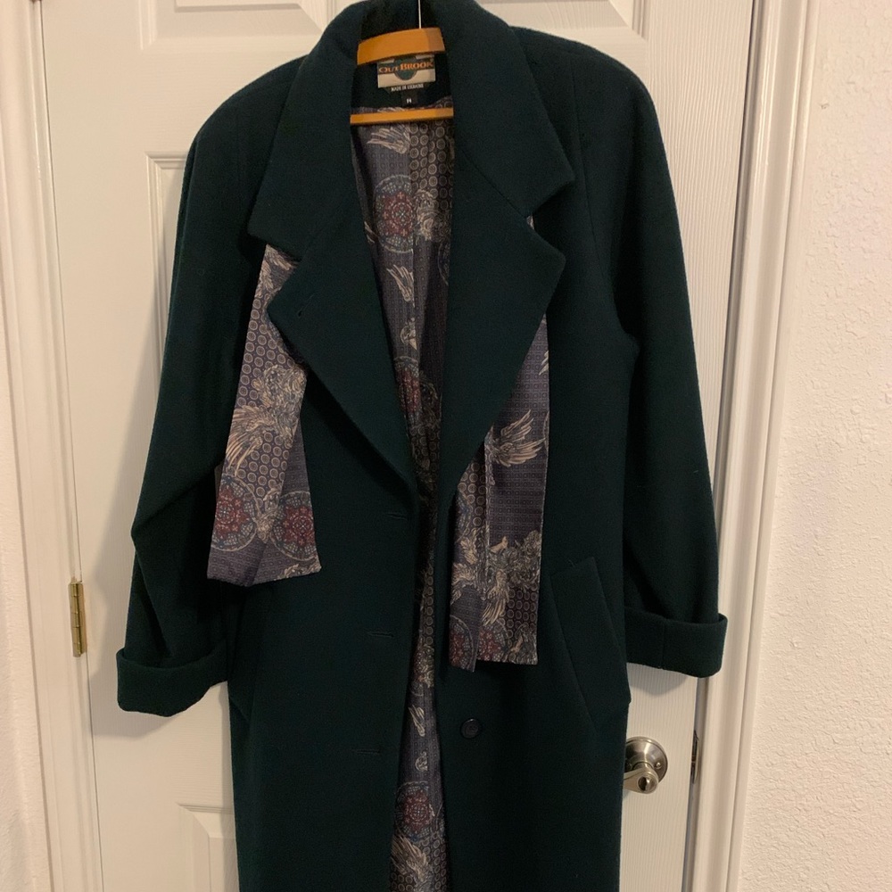 Green Coat with Scarf Size 14